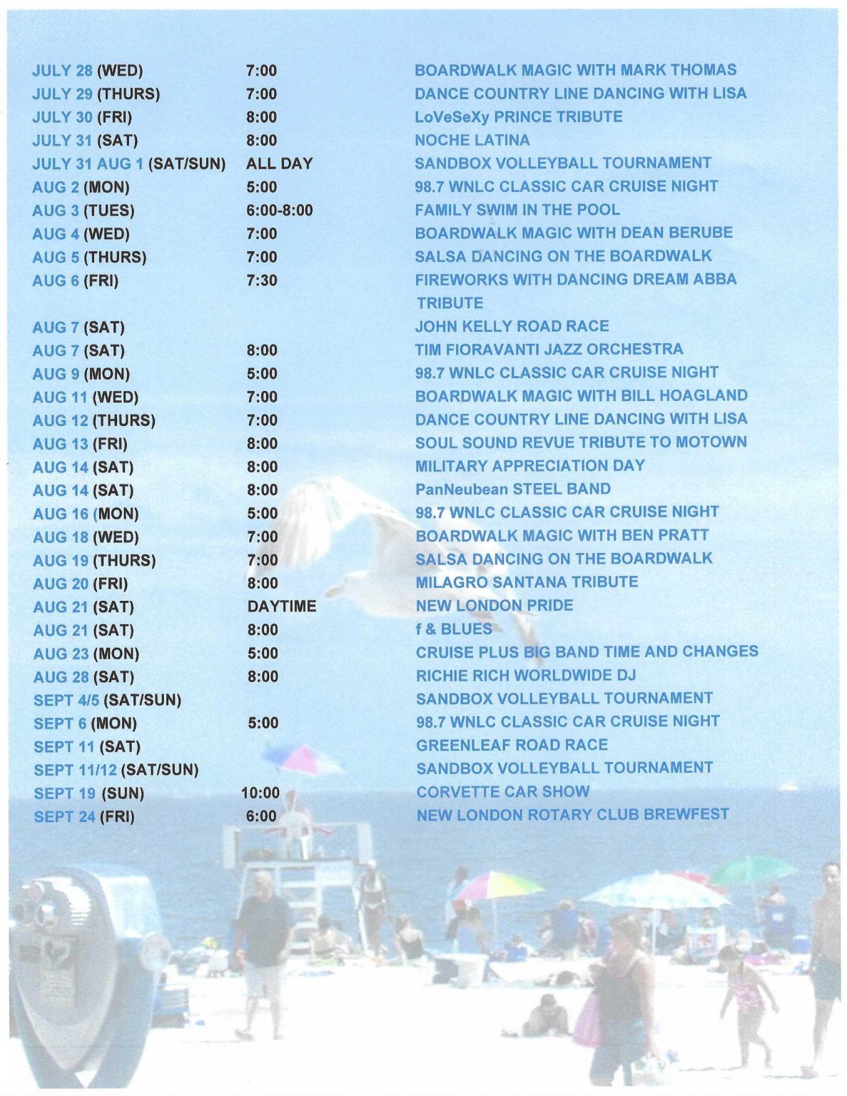 Entertainment Schedule Ocean Beach Park
